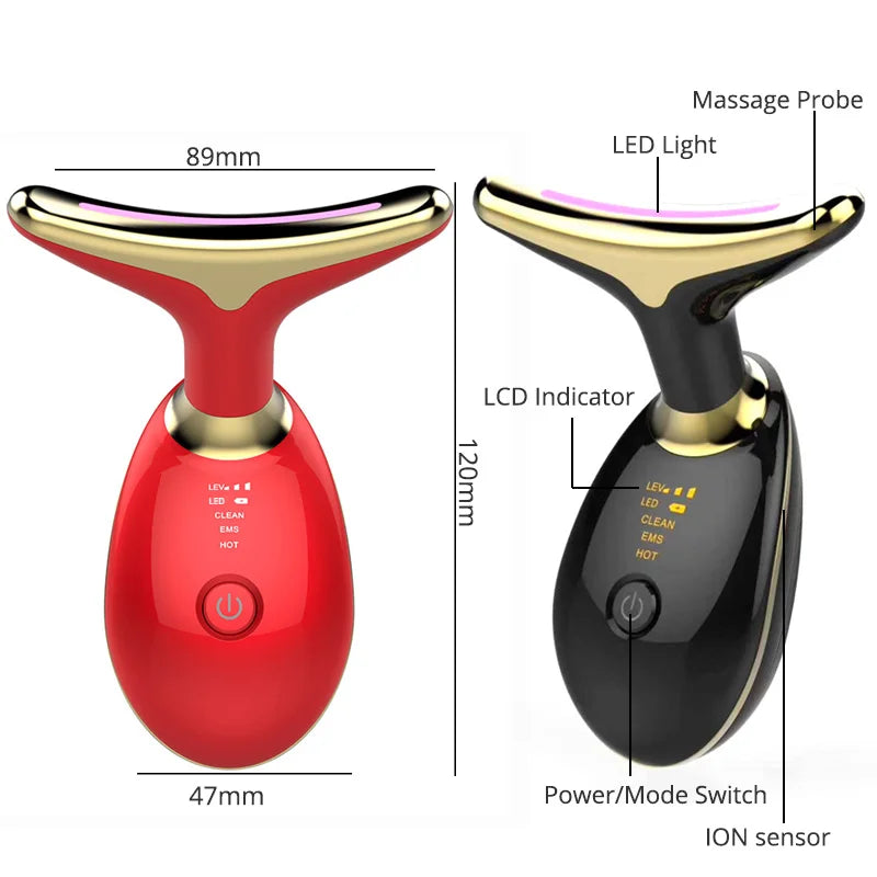 Face and Neck Massage Device, Microcirculation Features, Enhances Skin Firmness, Led Photon Therapy